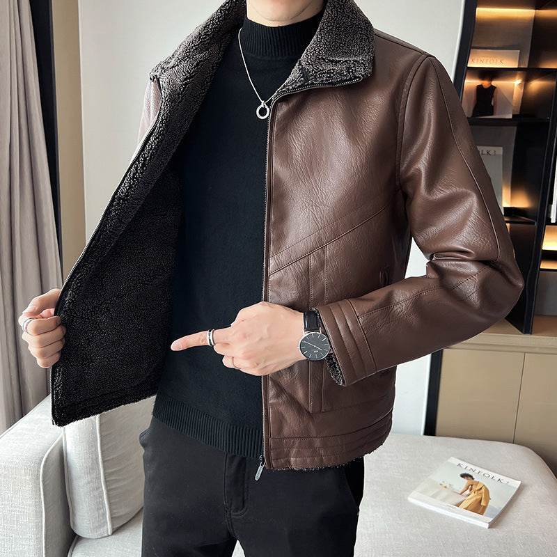 Hong Kong Style Velvet Padded Plus Size Men's Leather Jackets - Velora