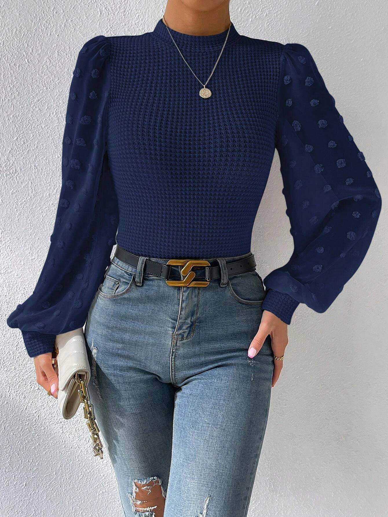 Women's Knitwear Round Neck Stitching Long Sleeve - Velora