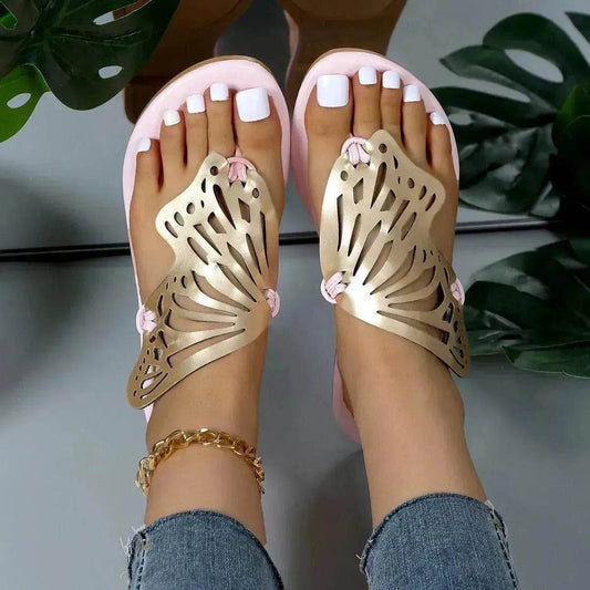 Fashion Hollow Butterfly Flip-Flops Summer Sandals For Women Casual Beach Shoes New Low Heel Flat Slides Slippers - Velora