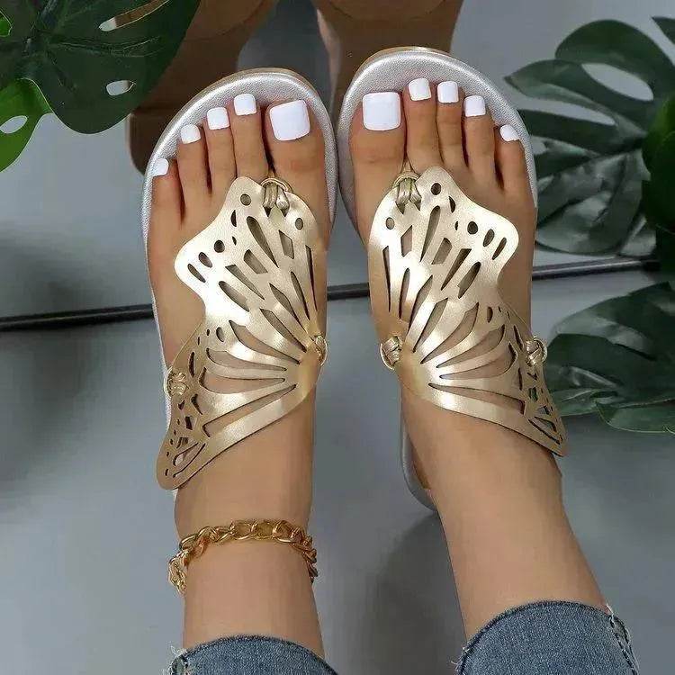 Fashion Hollow Butterfly Flip-Flops Summer Sandals For Women Casual Beach Shoes New Low Heel Flat Slides Slippers - Velora