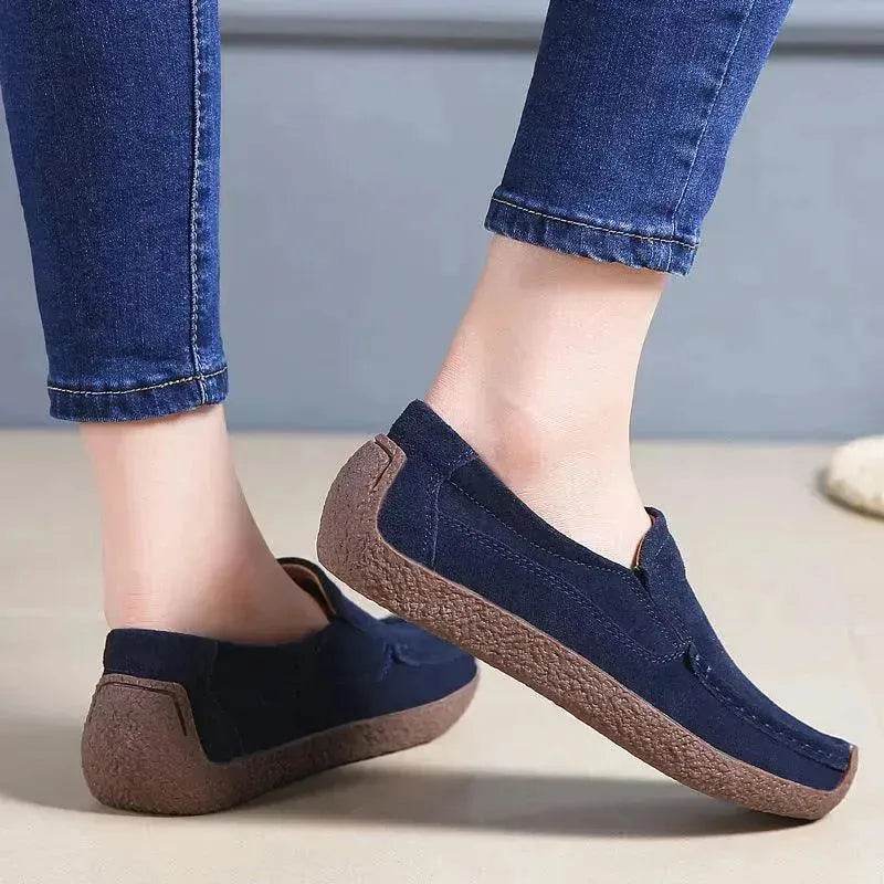 Fashion Round Toe Loafers Casual Versatile Solid Color Flats Slip-on Cozy Shoes for women - Velora