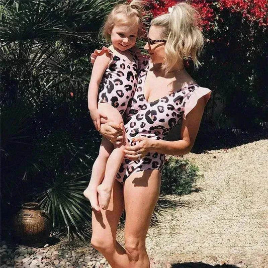 Fashion Simple Pink Leopard Print Parent-child Swimsuit - Velora