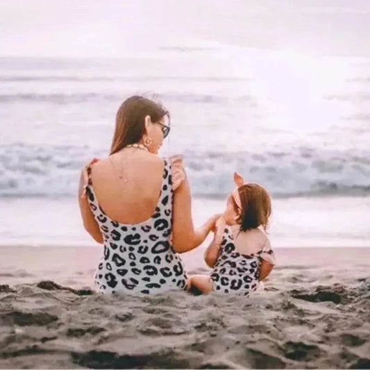 Fashion Simple Pink Leopard Print Parent-child Swimsuit - Velora