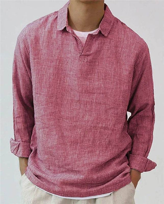 New Fashion Men's Pullover Shirt Solid Color Long Sleeve Lapel Oversize Casual Top Tee 2023 Summer Clothing For Men Shirts - Velora