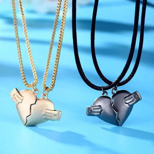 Creative Magnet Love Necklace 2pcs Heart-broken Shape Necklace Men And Women Personalized Jewelry For Valentine's Day - Velora