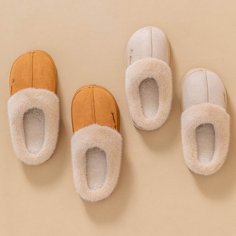 New Winter Cosy Warm Couple Style Concise Fluffy Slippers Women Men Non-slip Soft Slides Indoor Mule Ladies' Home Cotton Shoes - Velora