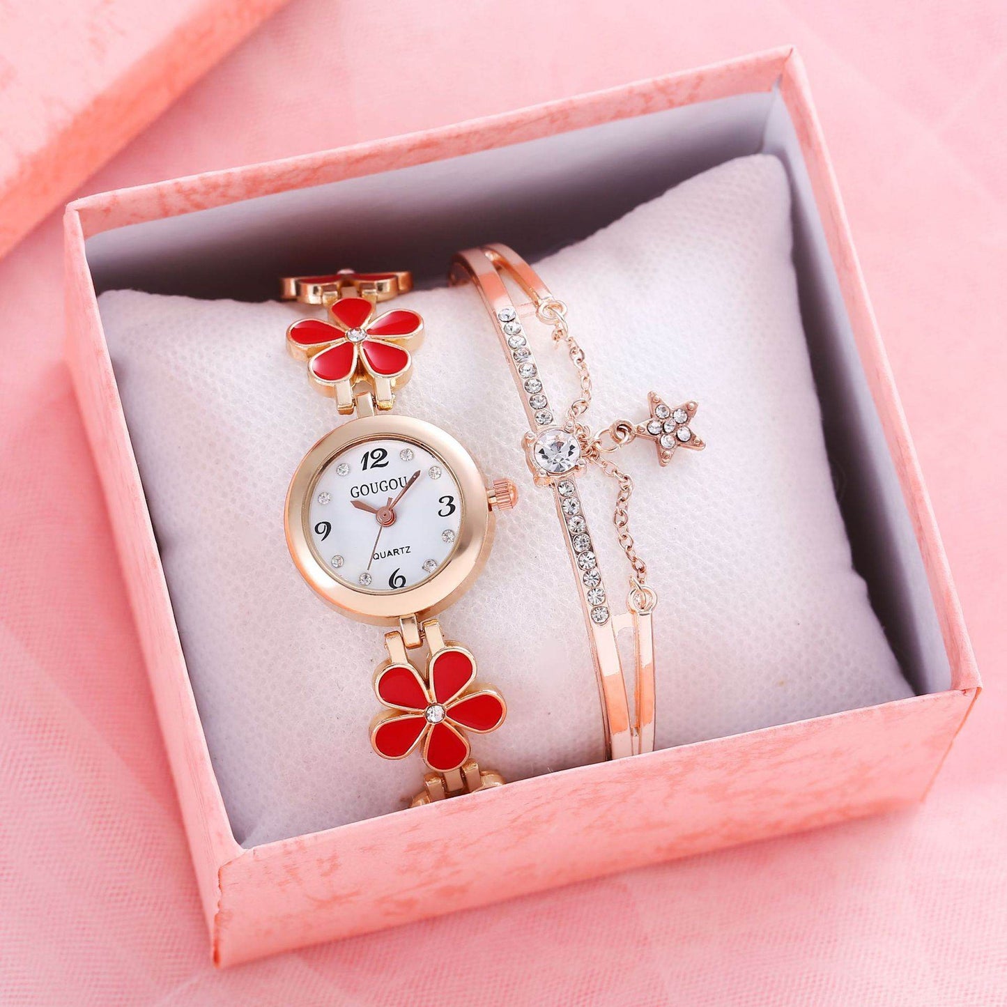 Women's Bracelet Watch Flower Disk Two-piece Bracelet Set - Velora