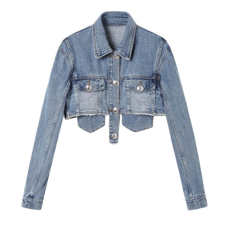 Light Blue crop Denim Jacket For Women - Velora