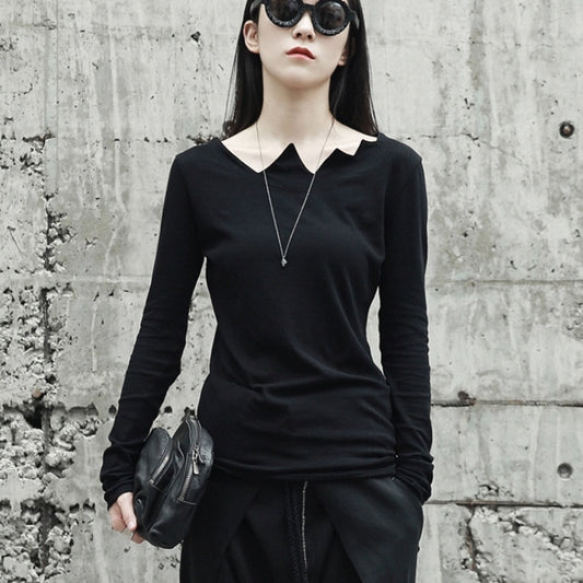 Long Sleeve Top Serrated Irregular Collar Base