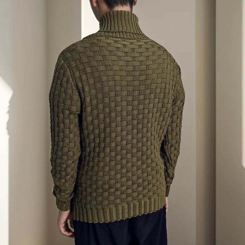 Men's Slim Turtleneck Sweater With Button Design Fashion Casual Solid Color Pullover Top Clothing - Velora