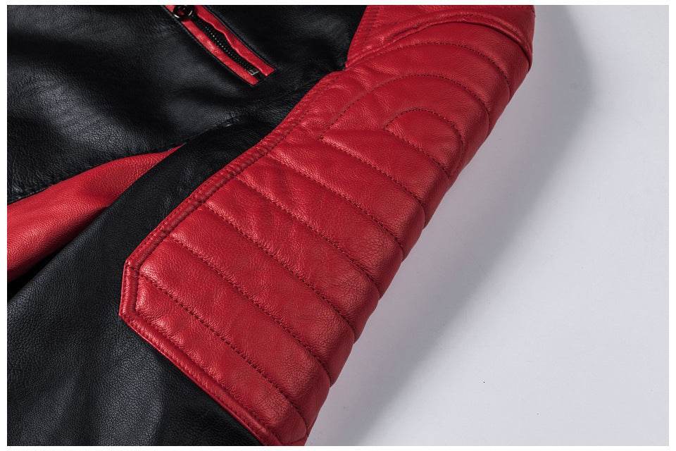 Motorcycle Stitching Leather Jacket Men Stand Collar Retro - Velora