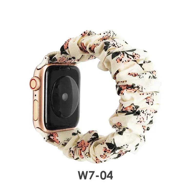 Women Replaceable Sew Floral Elastic Hair Band Strap Wristband for iwatch - Velora