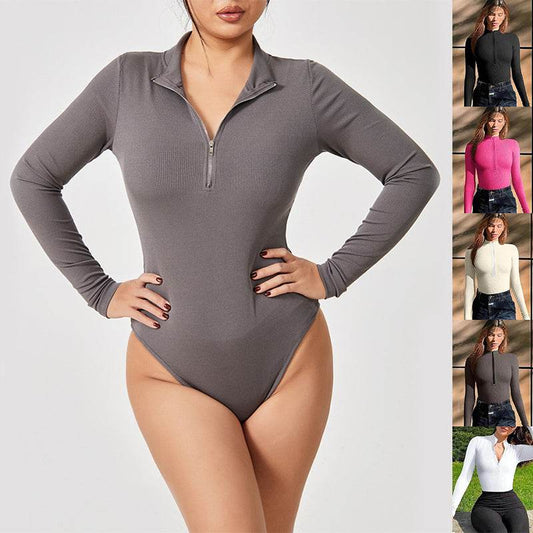 Fashion Long Sleeve Zipper Jumpsuit Seamless Slimming Shapewear For Women Romper - Velora