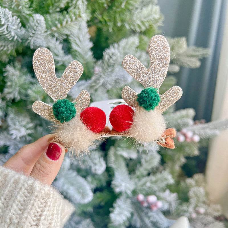 Christmas Barrettes Cute Elk Horn A Pair Of Hairclips - Velora
