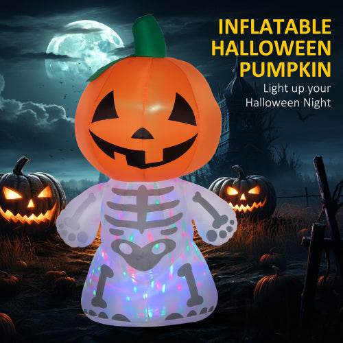 6ft Halloween Inflatables Outdoor Decorations, Smiling Skeleton Ghost With Pumpkin Head, Blow Up LED Yard Decor For Garden, Lawn, Party, Holiday, Waterproof - Velora