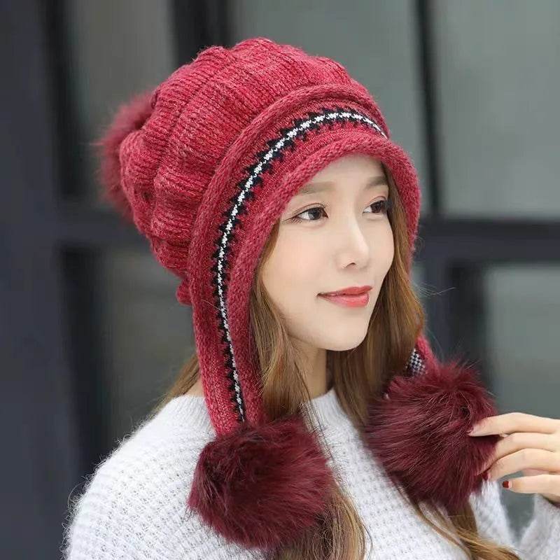 Women Cozy Knit Fleece-Feel Beanie With Ear Flaps Winter Hat Perfect For Skiing & Outdoor Activities - Velora
