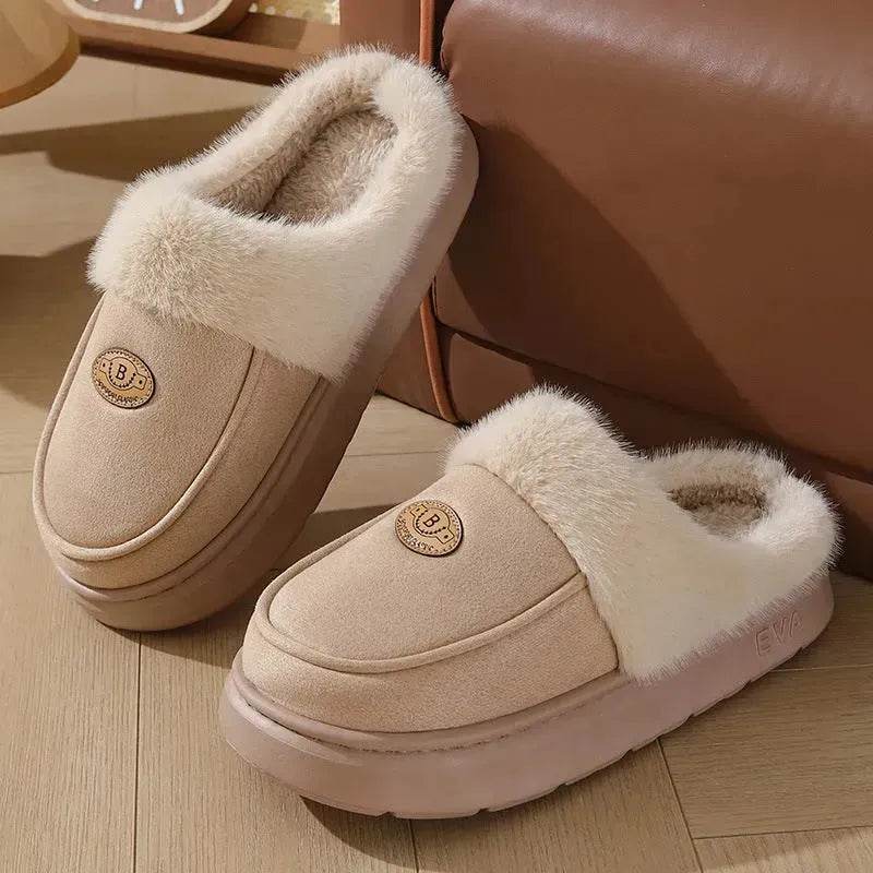 Winter Plush Slippers For Men Casual All-match Warm Suede House Shoes Indoor Non-slip Floor Bedroom Slipper - Velora