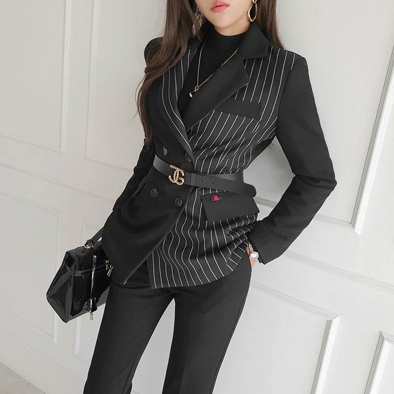 Formal Business Women Set New Striped Blazer Slim Pant suit 2pcs - Velora