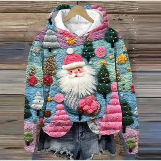 Print Christmas Holiday Casual Hoodie Sweater Pullover - Velora