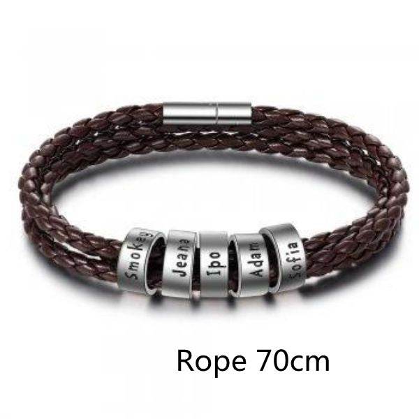 Personalized Mens Braided Genuine Leather Bracelet Stainless Steel Custom Beads Name Charm Bracelet For Men With Family Names - Velora