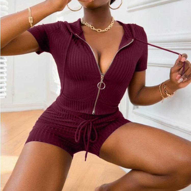 Women Fashion Summer 2pcs Drawstring Hoodie Athleisure wear Short set - Velora