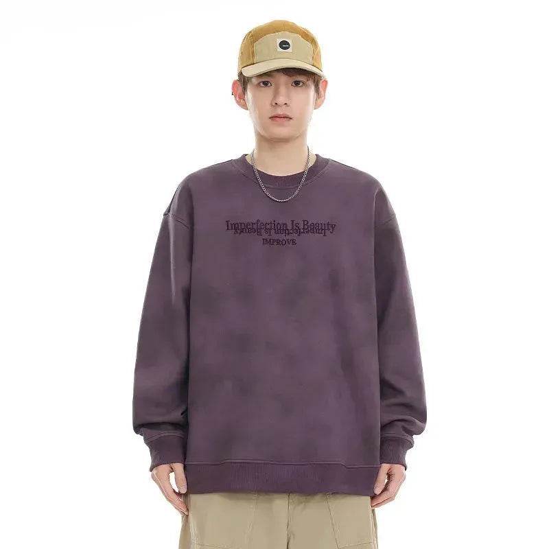 Retro heavy Oversized Crew neck Pullover sweatshirt for men - Velora
