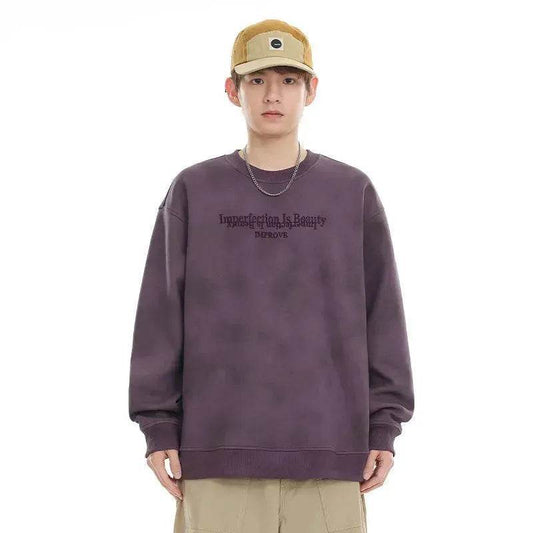 Retro heavy Oversized Crew neck Pullover sweatshirt for men - Velora