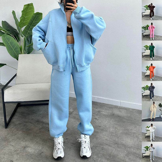Sports Suits With Pockets Stand-up Collar Zipper Cardigan And Drawstring Trousers Fashion Jogger Set Outfits Tracksuits Women's Clothing - Velora