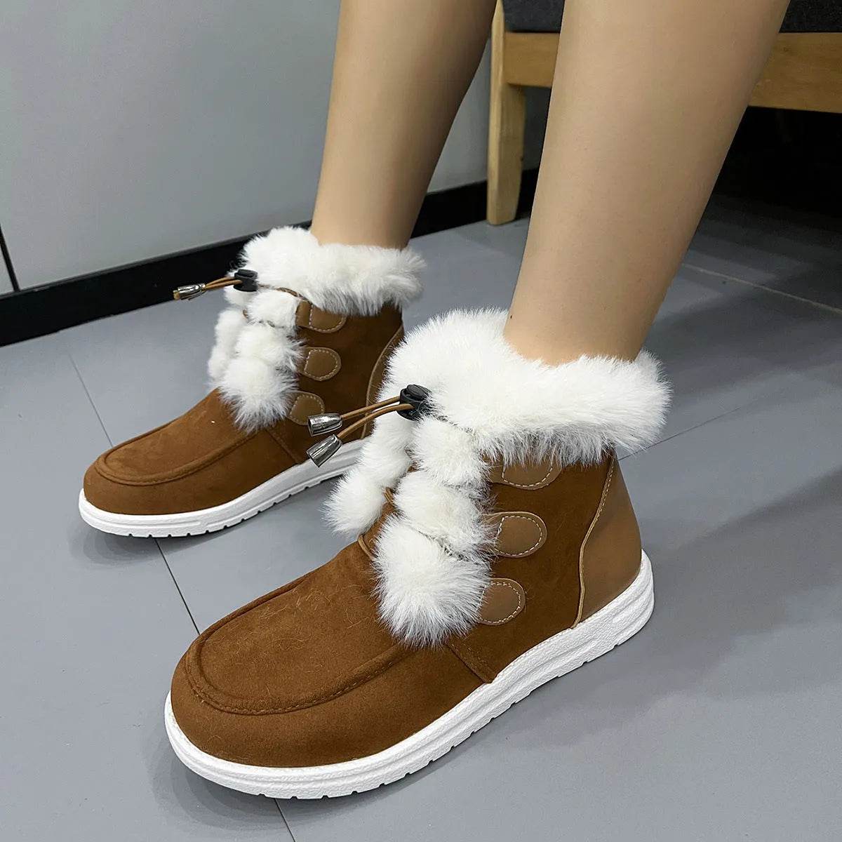 Fashion Suede Fleece Snow Boots Winter Warm Plush Round Toe Cotton Shoes Versatile Simple Short Boot For Women - Velora
