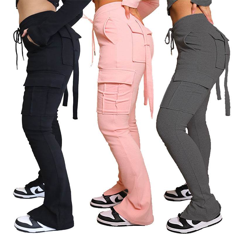 Cargo Pants With Pockets High Waist Drawstring Wide Leg Straight Trousers For Women Overalls - Velora