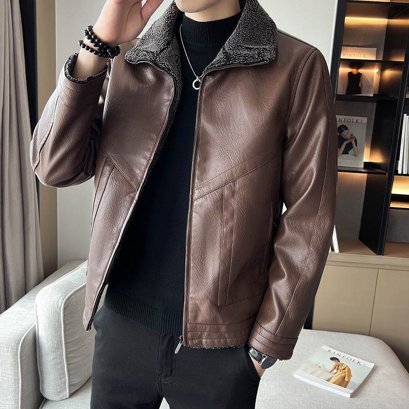 Hong Kong Style Velvet Padded Plus Size Men's Leather Jackets - Velora