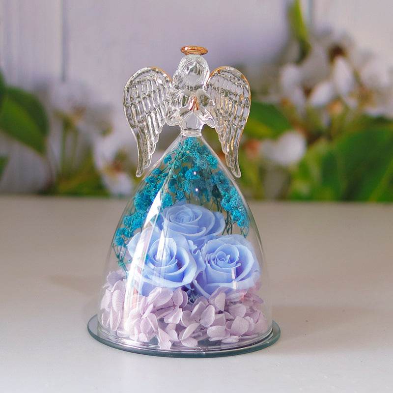 Eternal Flower Gift Box Angel Glass Cover Dried Rose Gift Box For Christmas New Year Valentine's Day Home Decor - Velora