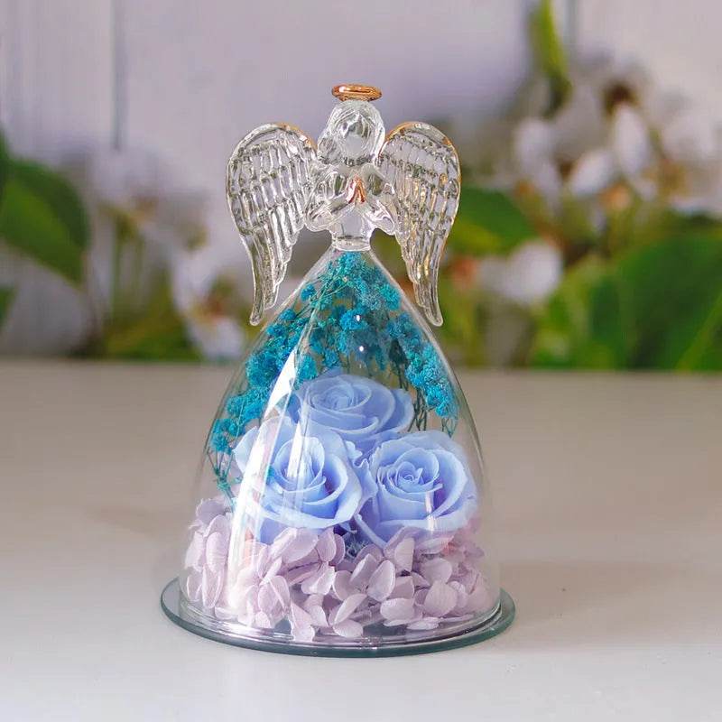 Eternal Flower Gift Box Angel Glass Cover Dried Rose Gift Box For Christmas New Year Valentine's Day Home Decor - Velora