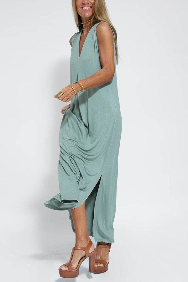 New Solid Color V-neck Sleeveless Dress Long Cardigan Jacket Suit For Women - Velora