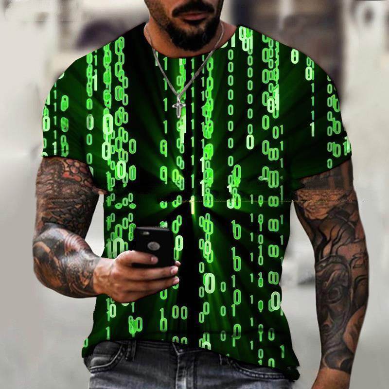 Men's Black Tech 3D Printed Short Sleeve T-Shirt