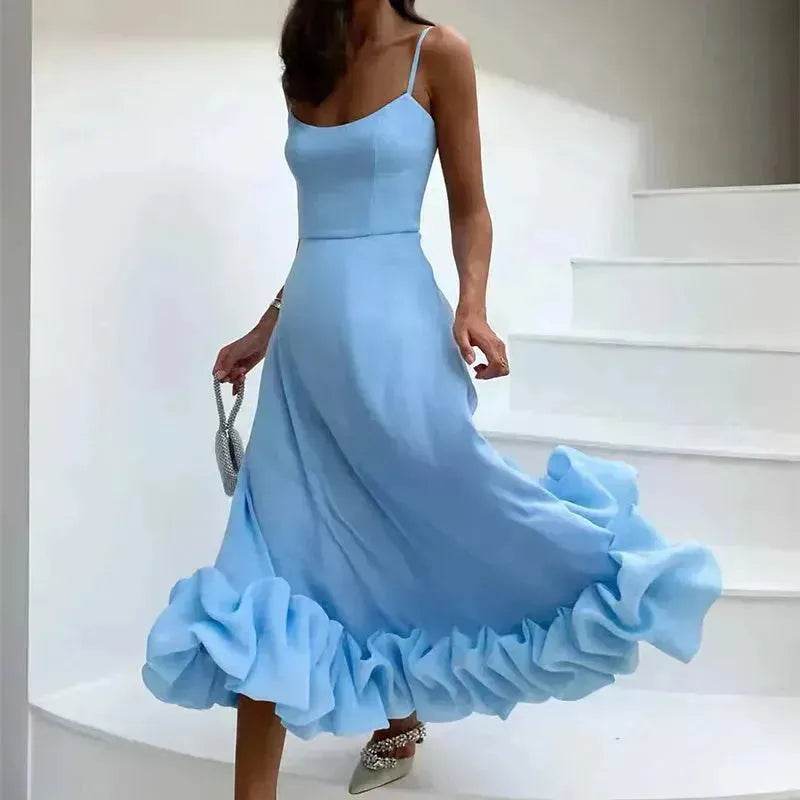 Fashion Suspenders Large Flower Swing Three-dimensional Flower A- Line Skater Dress Womens Clothing - Velora