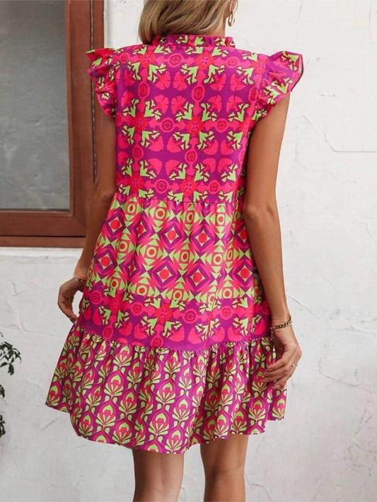 Printed Sleeveless Dress Summer Fashion V-Neck Lace-up Straight Dresses For Womens Clothing - Velora