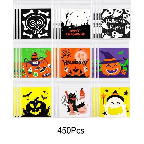 450 Pcs Halloween Cellophane Treat Bags Self-sealing Clear Candy Cookie Bags Pumpkin Ghost Black Cat Skull Trick Or Treat Bags For Halloween Birthday Trick Or Treat Party Favors Supplies - Velora