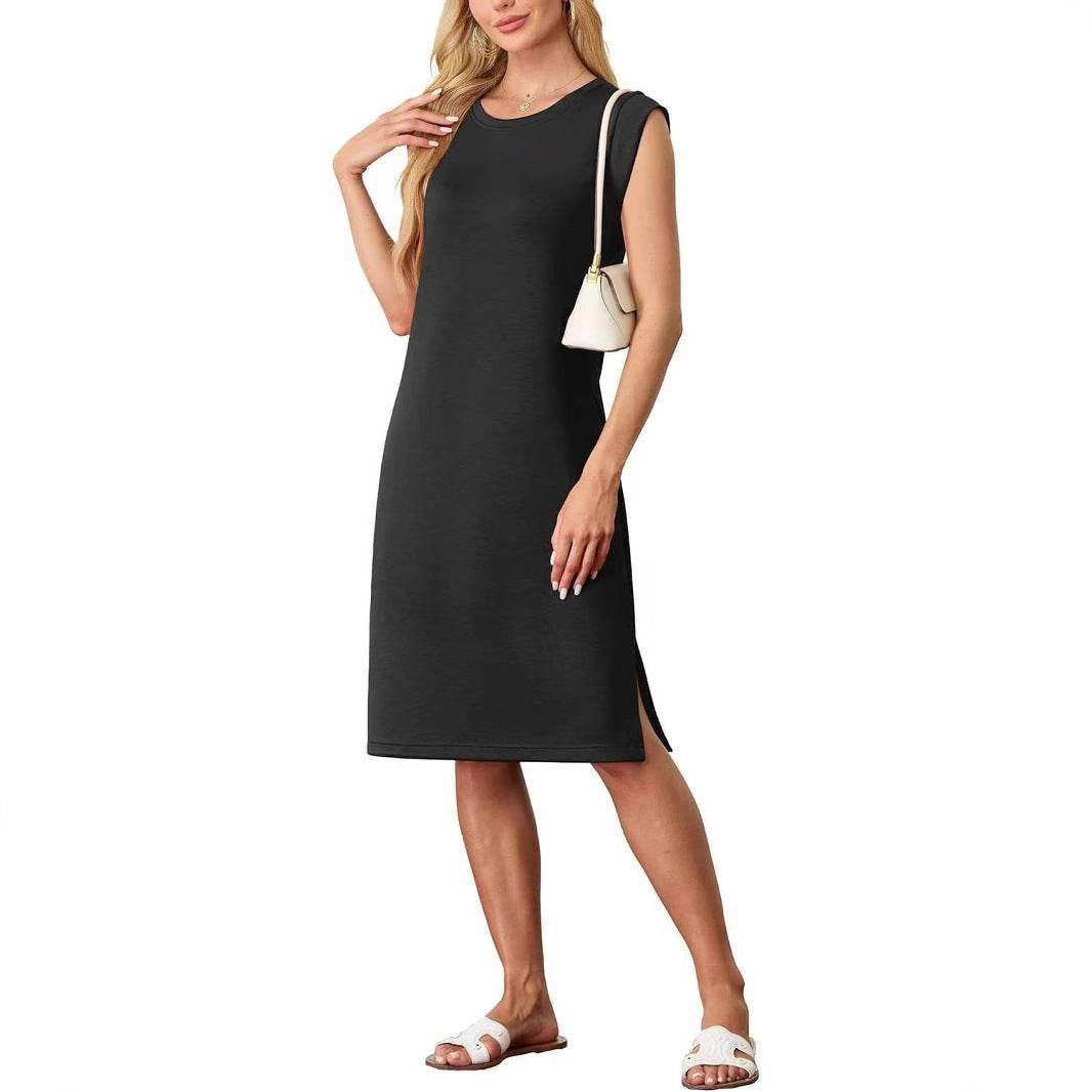 Women's Fashion Round Neck Sleeveless Split Pocket Dress - Velora