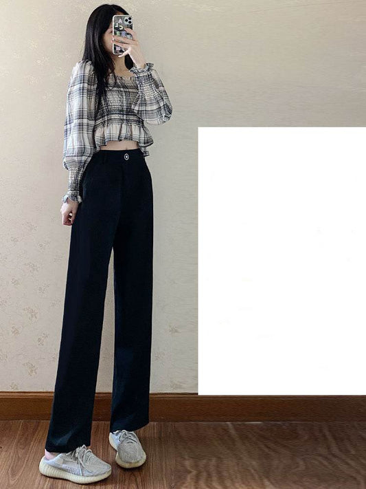 Summer Thin Mopping High Waist Drape Black Wide-leg Trousers - Velora