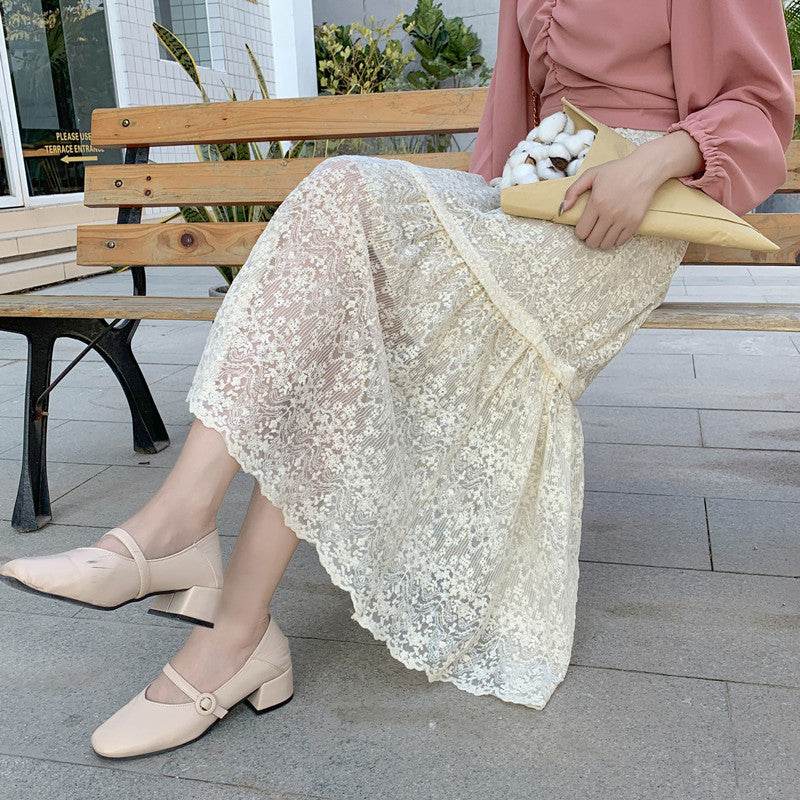 Spring Summer Women High waist Lace Midi Skirt - Velora