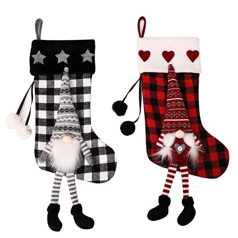 Red And Black Plaid Hanging Feet Stockings Christmas - Velora