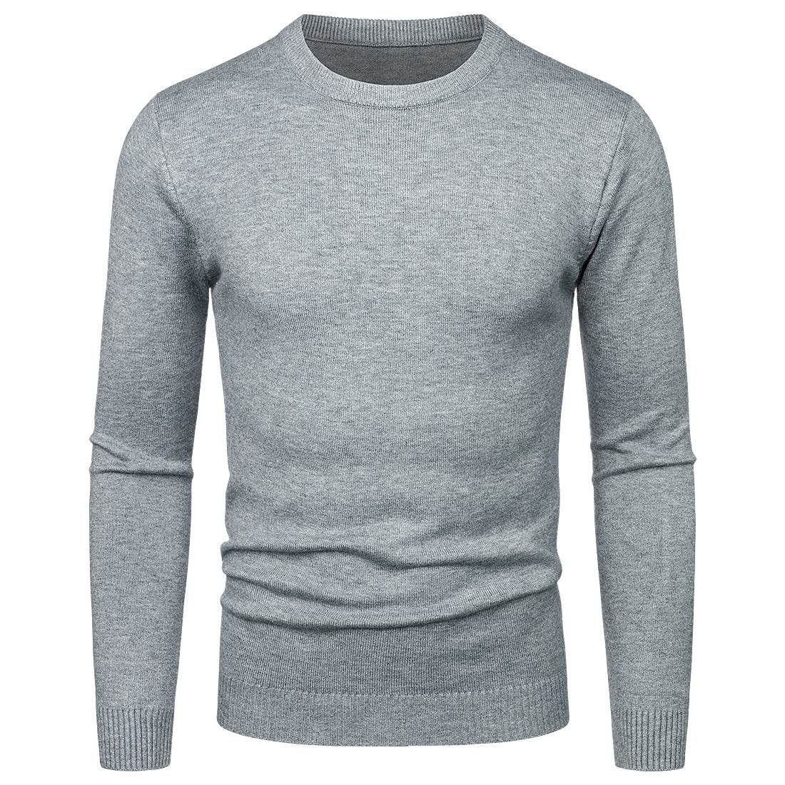 Men's Round Neck Sweater Solid Color Simple Free Size Long Sleeve Sweater - Velora