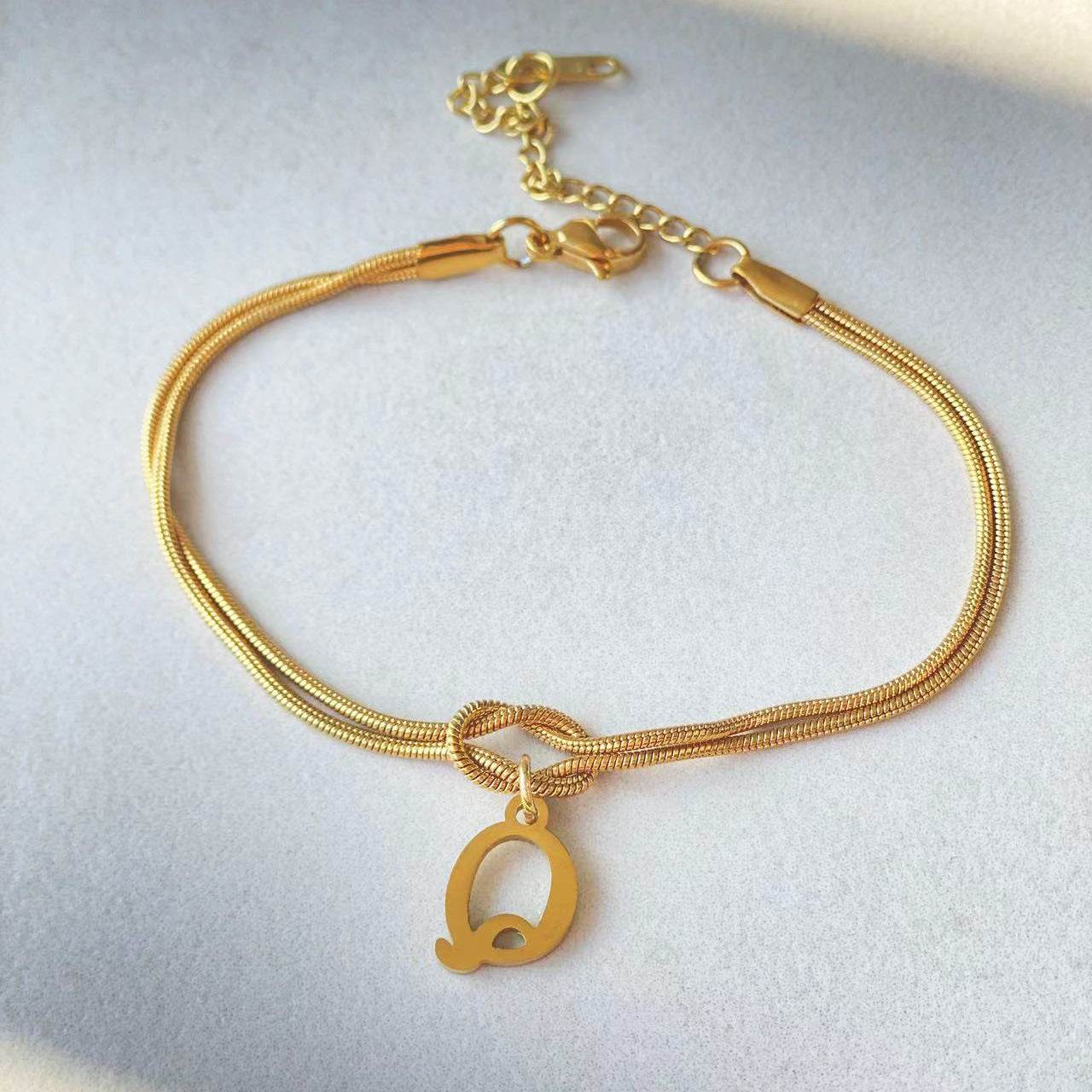 New Letter A-Z Love Knot Bracelets For Women Couple Gold Color Dainty Snake Chain Charm Bracelet Stainless Steel Jewelry Gift Valentine's Day Gifts - Velora