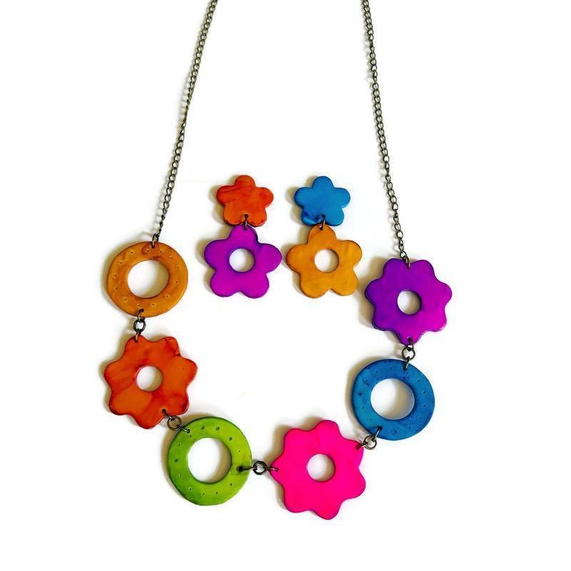Bright Floral Statement Necklace Handmade