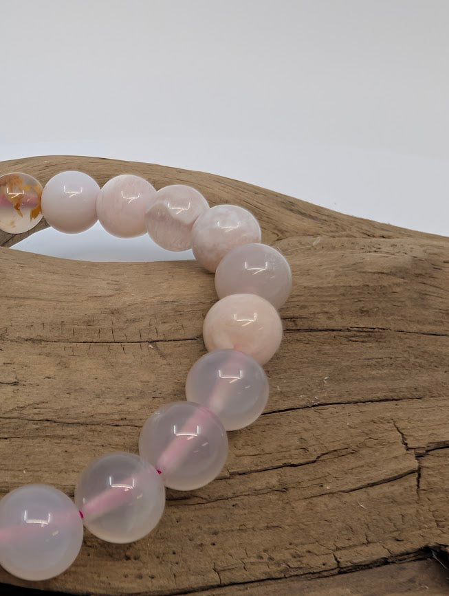 Flower Agate Bracelet — 8mm Round Beads