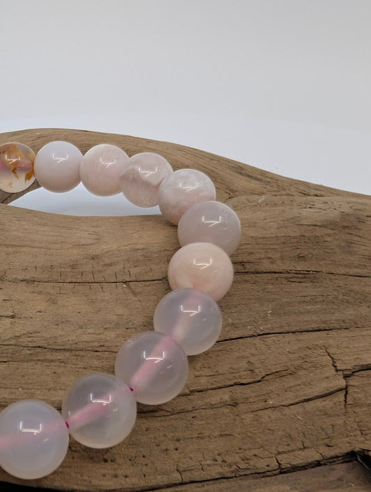 Flower Agate Bracelet — 8mm Round Beads