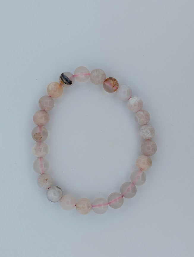 Flower Agate Bracelet — 8mm Round Beads