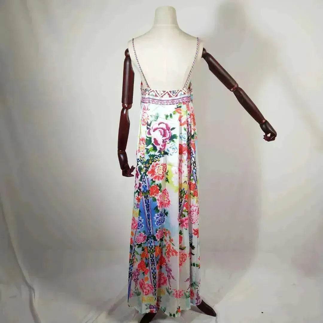 Flower Skirt Summer Female Beach Holiday Wear Female Suspender Skirt Large Swing Skirt Printed Long Skirt - Velora