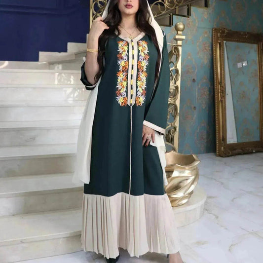 Four Seasons Embroidered Lace Chiffon Dubai Robe - Velora